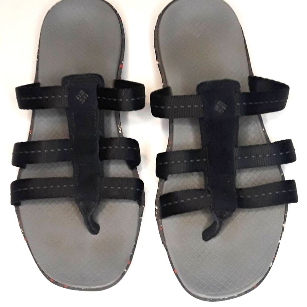Columbia Womens Sz 7 Black Strappy Thong Lightweight Flat Sandals